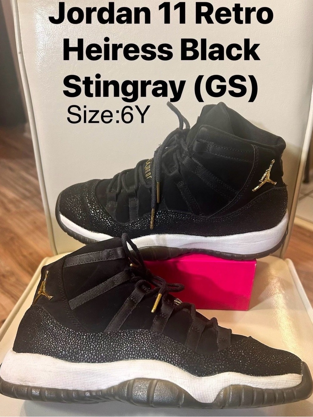 Jordan 11 Retro Heiress Stingray (GS) - Black/Gold Size:6Y GC/No Box-